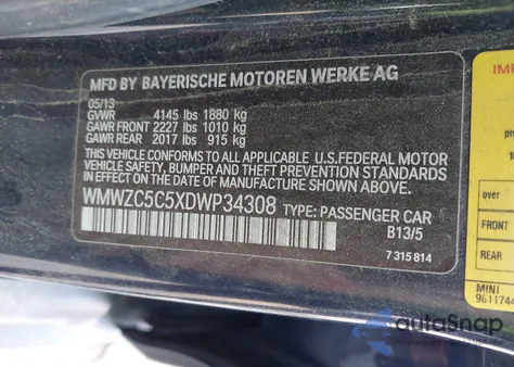 2013 Mini Countryman Cooper S из США, поврежденный, VIN WMWZC5C5XDWP34308